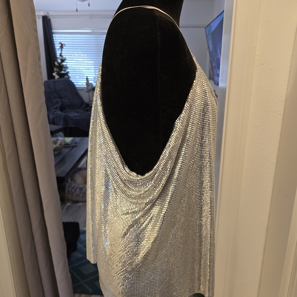 Zara 100% Aluminum Metal Mesh Silver Metallic Halter Top - Picture 5 of 12